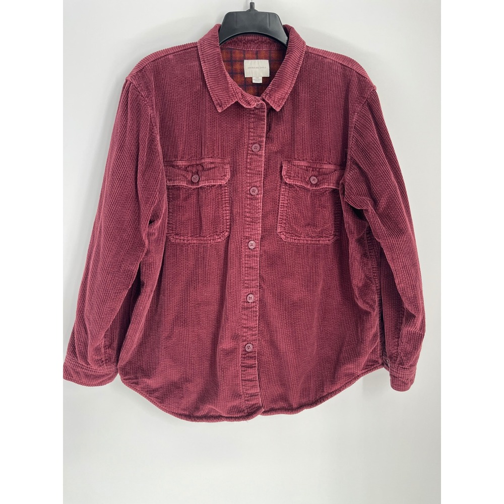 American Eagle Corduroy Fleece Lined Button Up Shacket Women L Maroon
Gorpcore
